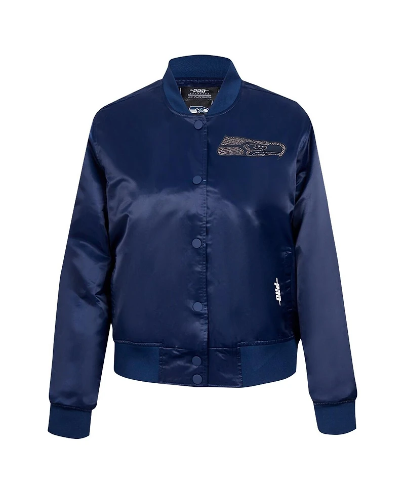 Pro Standard Women's College Navy Seattle Seahawks Jeweled Satin Full-Snap Jacket