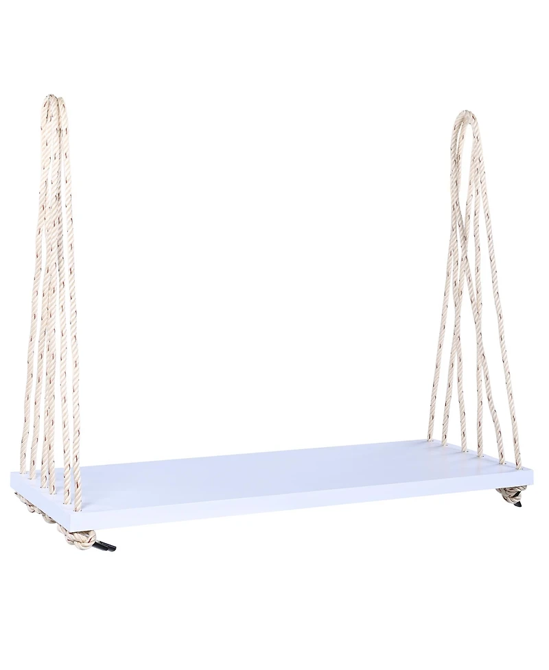 Patio Wooden Swing Chair, Hanging Porch Swing Bench with Cushion&Pillows, 10.8Ft Hemp Ropes for Garden,Backyard, Lawn,White