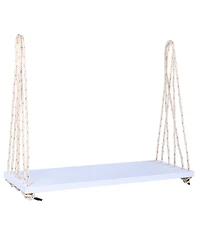 Patio Wooden Swing Chair, Hanging Porch Swing Bench with Cushion&Pillows, 10.8Ft Hemp Ropes for Garden,Backyard, Lawn,White
