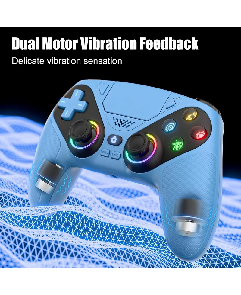 Nbcp Rgb Wireless Controller for PS5/Pc, Bluetooth, Dynamic Vibration, 6-Axis Motion, 3.5mm Audio Jack, Turbo, 1000mAh Battery, Speaker - Blue