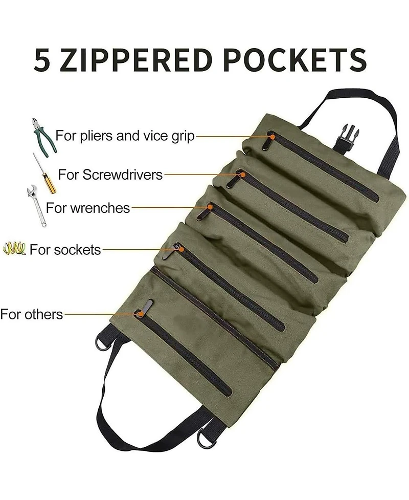 Xdovet Tool Bag Roll Up,Heavt Duty Tool Organizer Portable Tool Storage Bags Waterproof Oxford Cloth-Zipper Pouch for Men Mechanic, Electricians, Repa