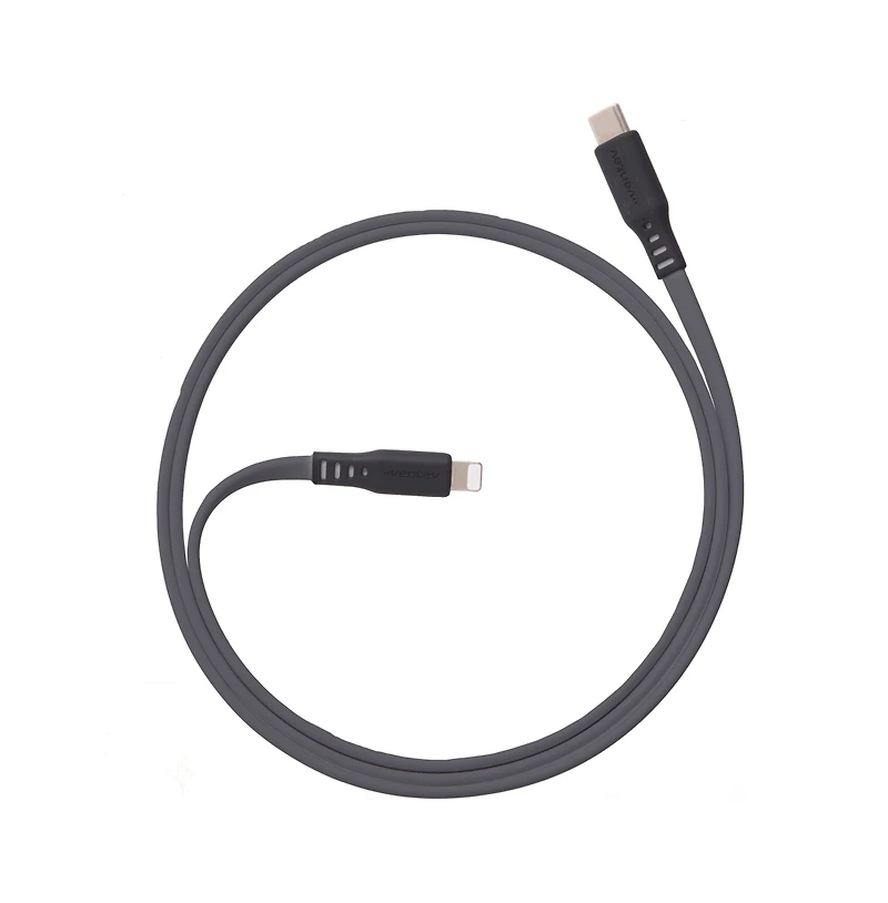Ventev Flat Usb C to Apple Lightning High Speed Tangle-Free Foot Cable-Gray