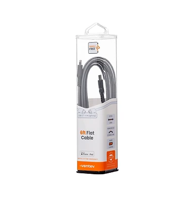 Ventev Flat Usb C to Apple Lightning High Speed Tangle-Free 6 Foot Cable
