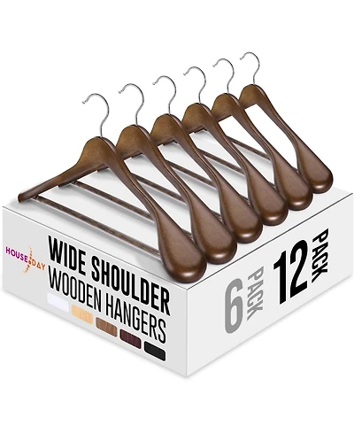 Wide Shoulder Suit Wooden Hangers Walnut 12 Pack