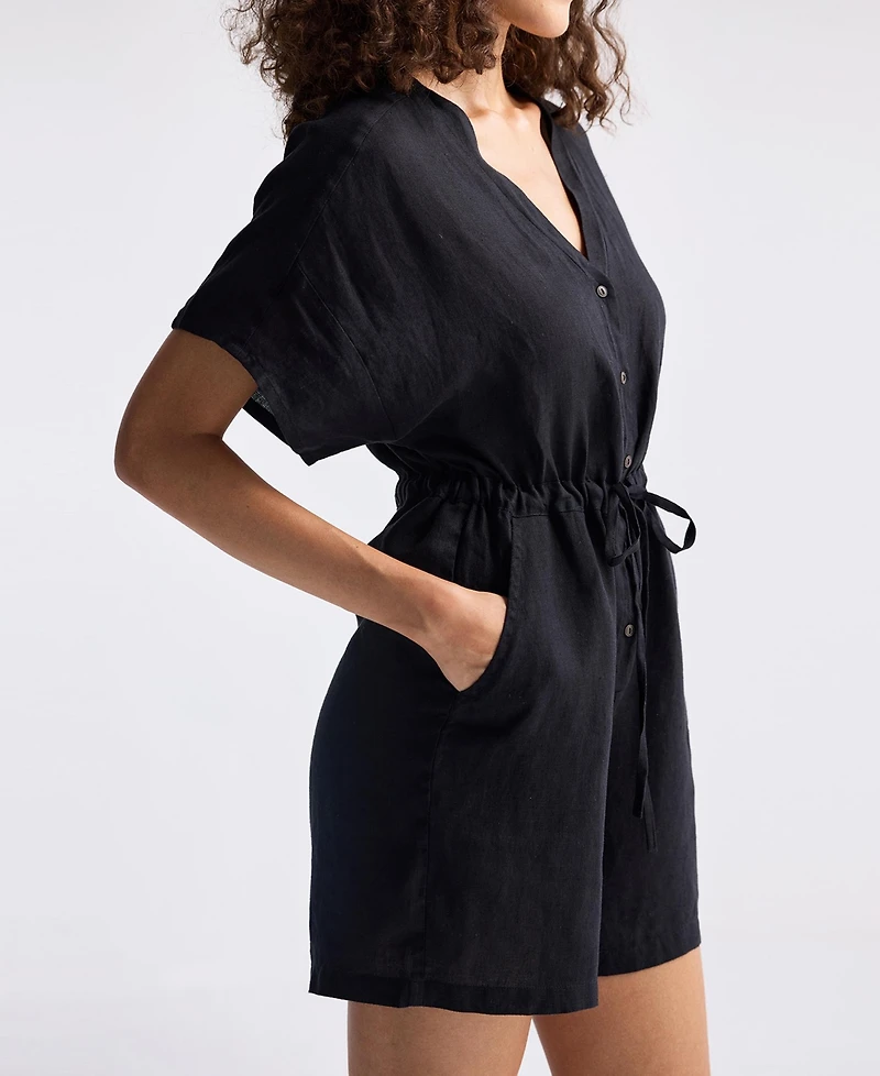 Reistor Women's V neck Drawstring Romper