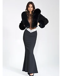 Miss Circle Women's Kali Black Cropped Faux Fur Jacket With Hood