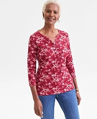 Style & Co Women's Printed 3/4-Sleeve Henley Top