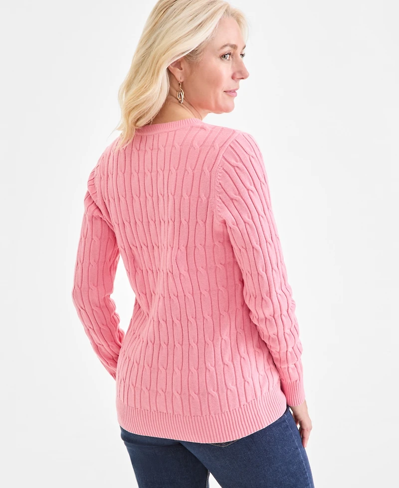 Style & Co Women's Cotton Cable-Knit V-Neck Sweater, Created for Macy's