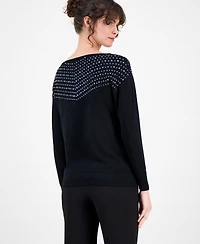 Ak Anne Klein Women's Embellished Drop-Shoulder Sweater