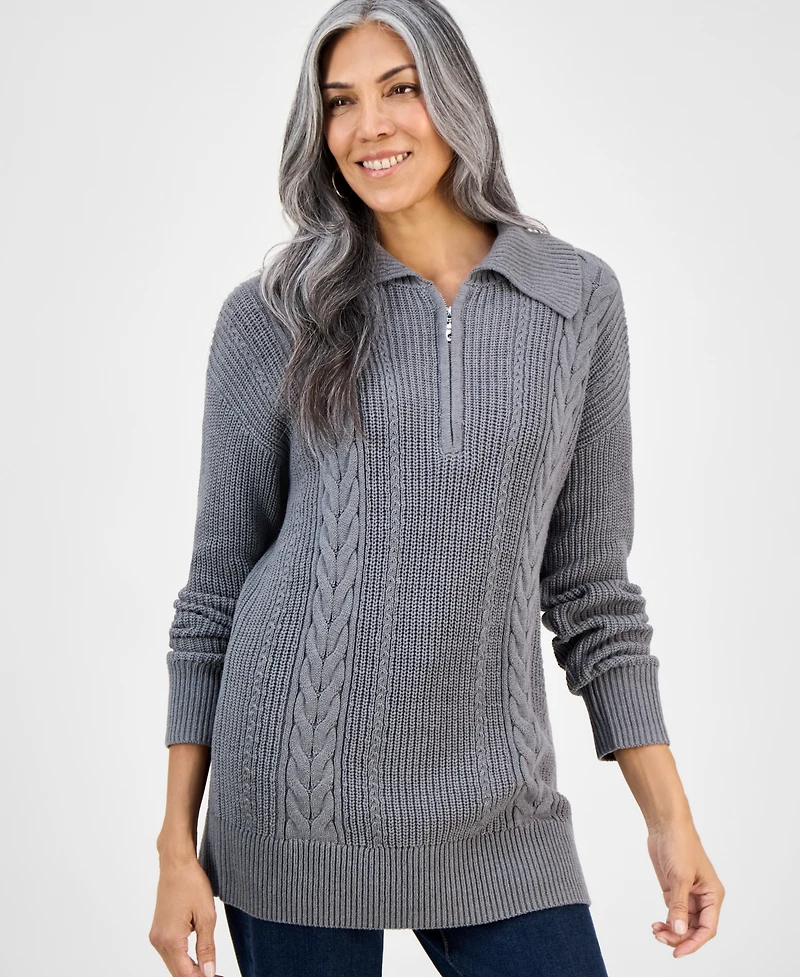 Style & Co Women's Quarter-Zip Cable-Knit Sweater, Macy's Exclusive