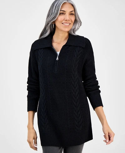 Style & Co Women's Quarter-Zip Cable-Knit Sweater, Macy's Exclusive
