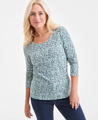 Style & Co Petite Floral-Print Scoop-Neck Top, Macy's Exclusive