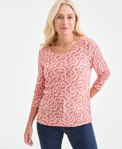 Style & Co Petite Floral-Print Scoop-Neck Top, Macy's Exclusive