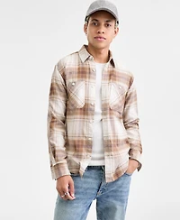 Sun + Stone Men's Curry Long-Sleeve Cotton Flannel Plaid Shirt, Macy's Exclusive