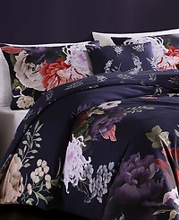 Bebejan Deep Purple Garden Bedding 200 Thread Count 100% Cotton Sateen 5 Piece King Size Reversible Comforter Set