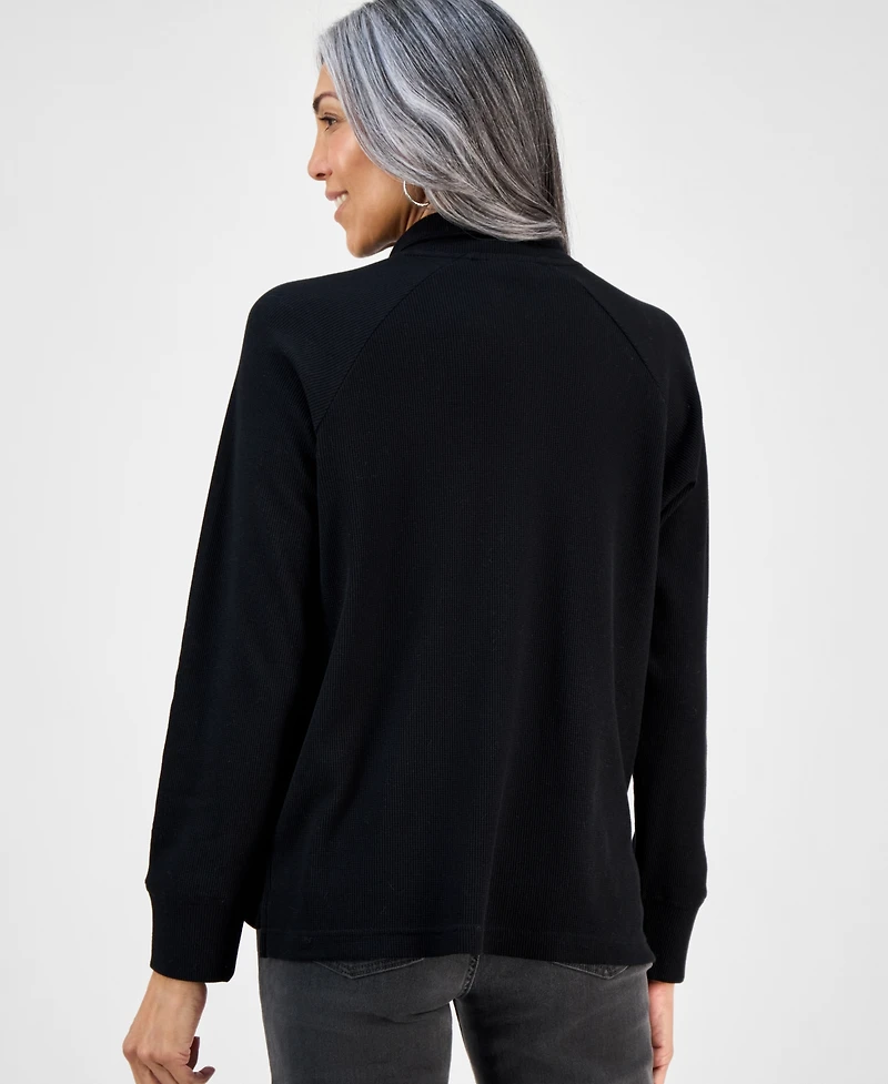 Style & Co Women's Waffle-Knit Quarter Zip Top, Macy's Exclusive