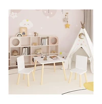 Cesicia Kids Table and 2 Chairs Set, 3 Pieces Toddler Table and Chair Set, Wooden Activity Play Table Set (White)