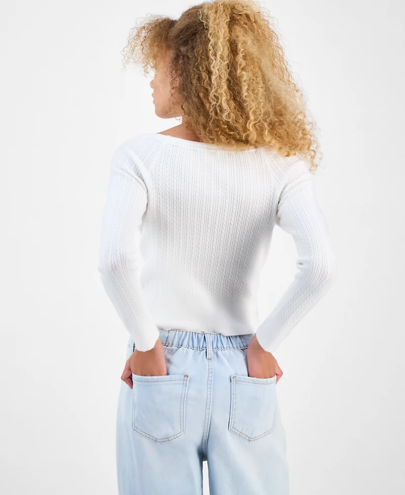 Ultra Flirt Juniors' Off-The-Shoulder Cable-Knit Sweater