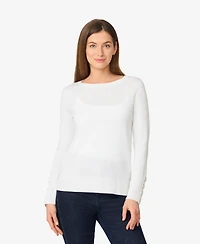 Melissa Paige Women's Fine Gauge Boat-Neck Buttoned-Cuff Sweater