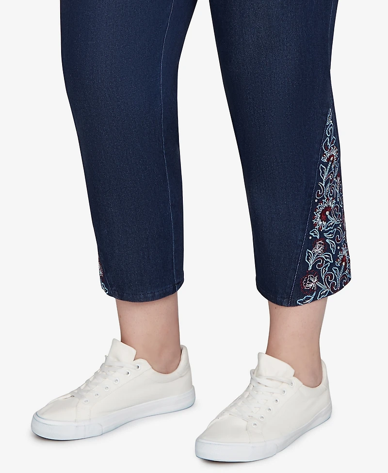 Ruby Rd. Plus Super Soft Stretch Denim Embroidered Ankle Jeans