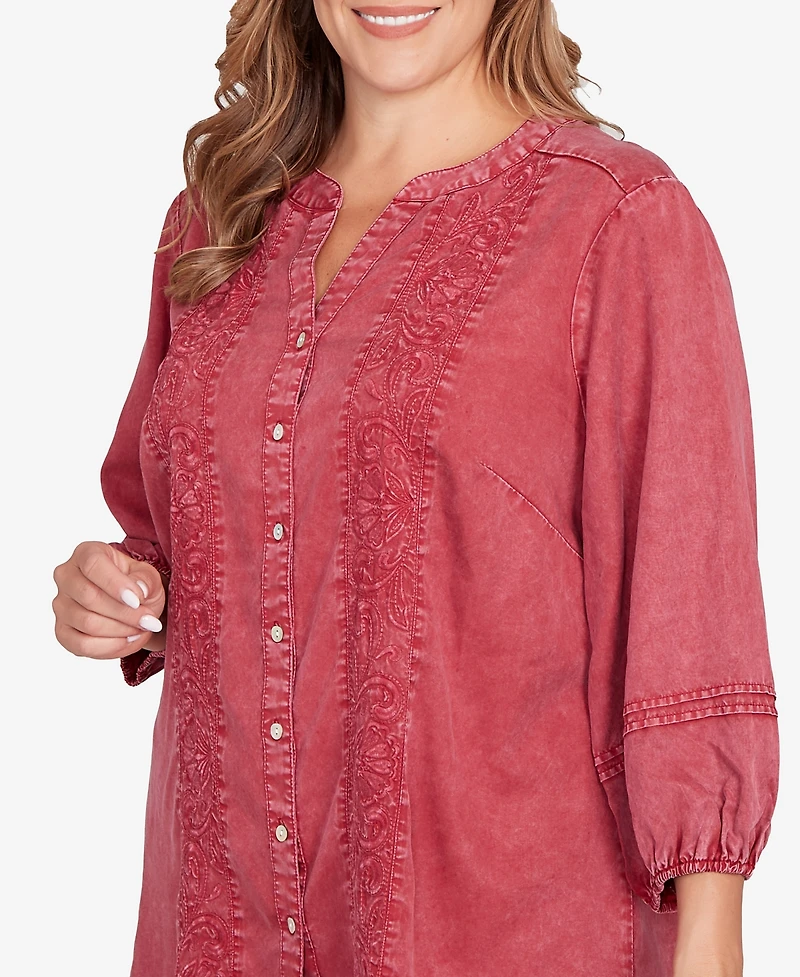 Ruby Rd. Plus Artisan Embroidered Button Front Top