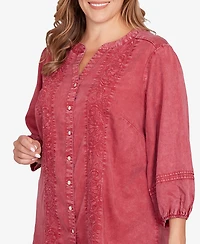 Ruby Rd. Plus Artisan Embroidered Button Front Top
