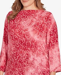 Ruby Rd. Plus Tie Dye Scroll Floral Top