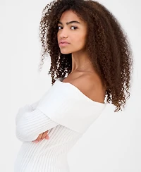 Madden Girl Juniors' Off-The-Shoulder Rib-Knit Sweater