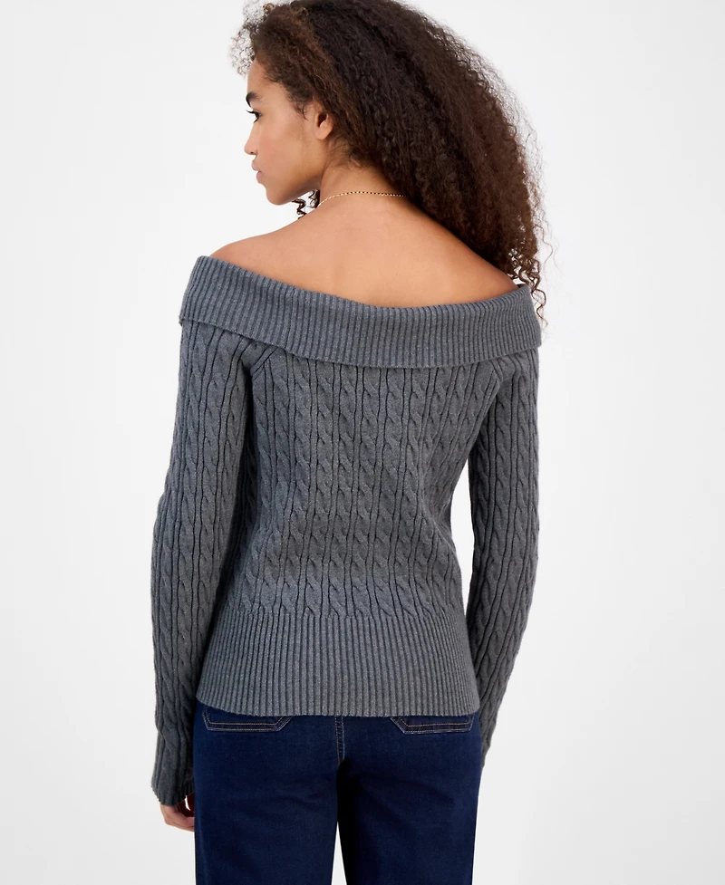 Hooked Up by Iot Juniors' Spread-Collar Cable-Knit Cardigan
