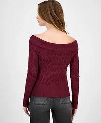 Hooked Up by Iot Juniors' Spread-Collar Cable-Knit Cardigan