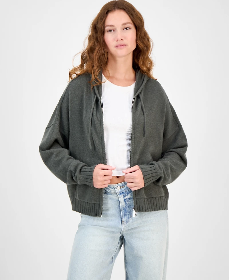 Hippie Rose Juniors' Mossy Zip-Up Sweater Hoodie