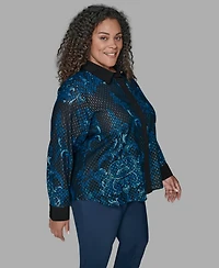 Karl Lagerfield Paris Plus Trim Printed Woven Top