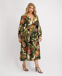 Siena Plus Long-Sleeve Tiered Satin Maxi Dress