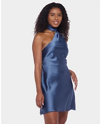 Alex & Sophia Juniors' Scarf-Neck One-Shoulder Satin Bodycon Dress