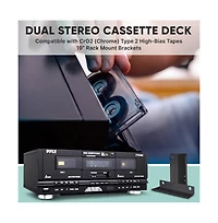 Pyle Dual Cassette Deck - Double Cassette Tape System for Mixtape Recording, CrO2 Tape Selector, High-Speed Dubbing