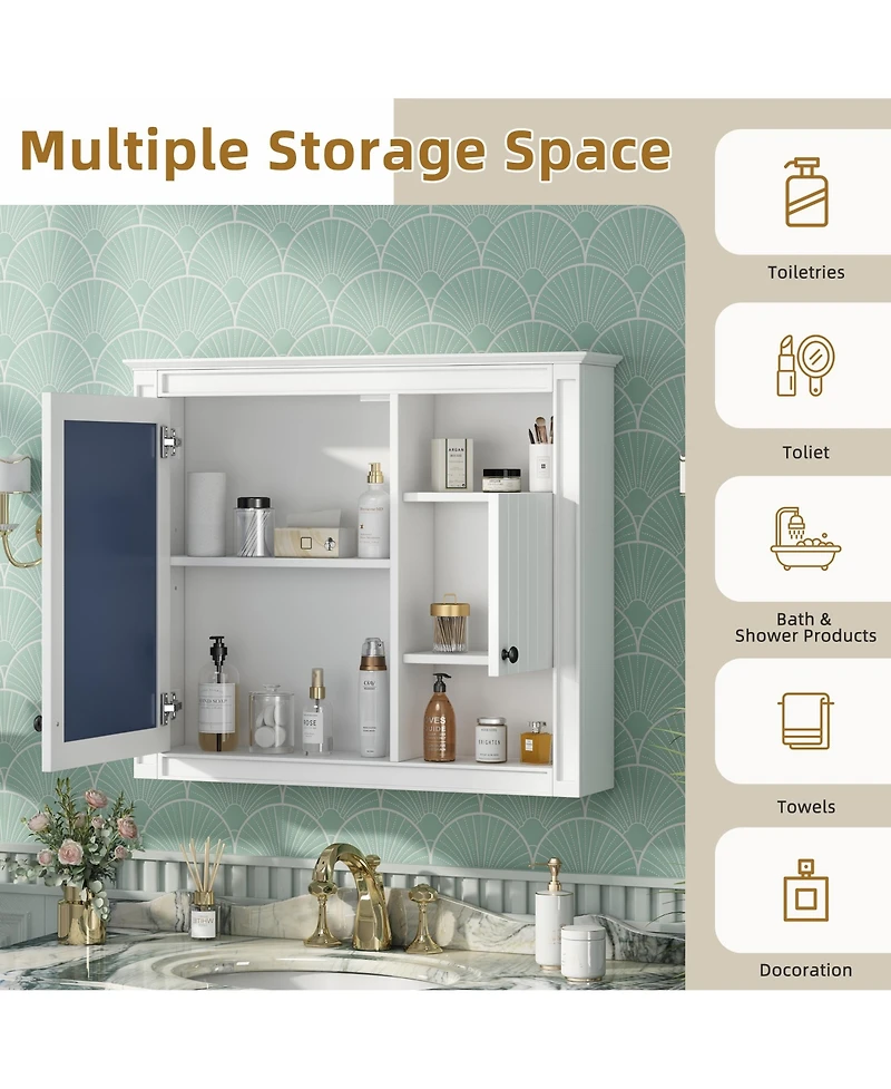 Casainc 32" Bathroom Wall Cabinet with Mirrored Door and 3 Storage Shelves, Wall Mounted Storage Cabinet