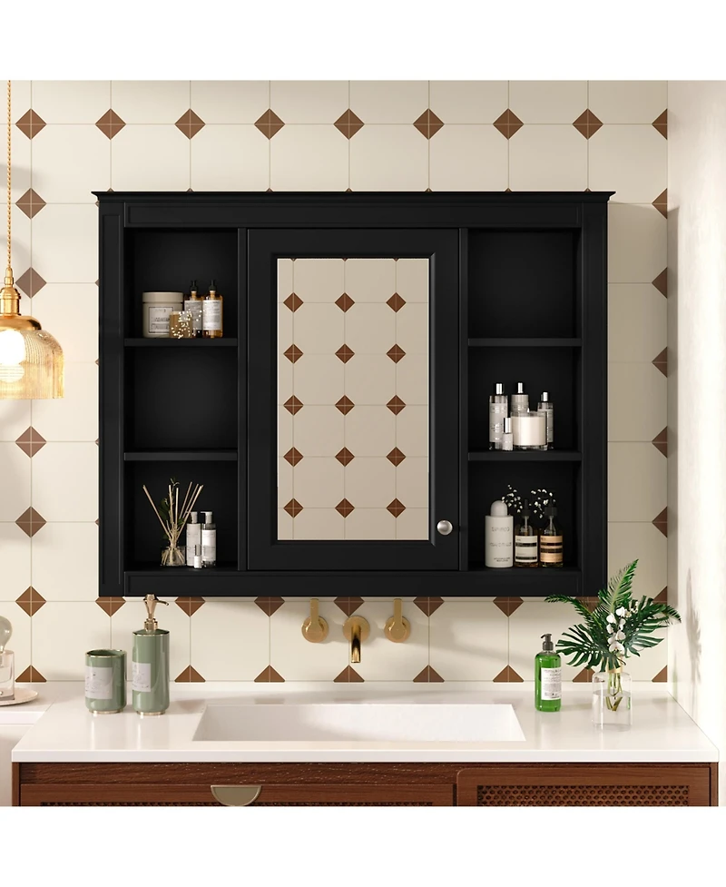 Casainc 35" x 27.5" Wall Mounted Bathroom Medicine Cabinet with Mirror and 6 Open Shelves (No Vanity)