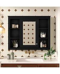 Casainc 35" x 27.5" Wall Mounted Bathroom Medicine Cabinet with Mirror and 6 Open Shelves (No Vanity)
