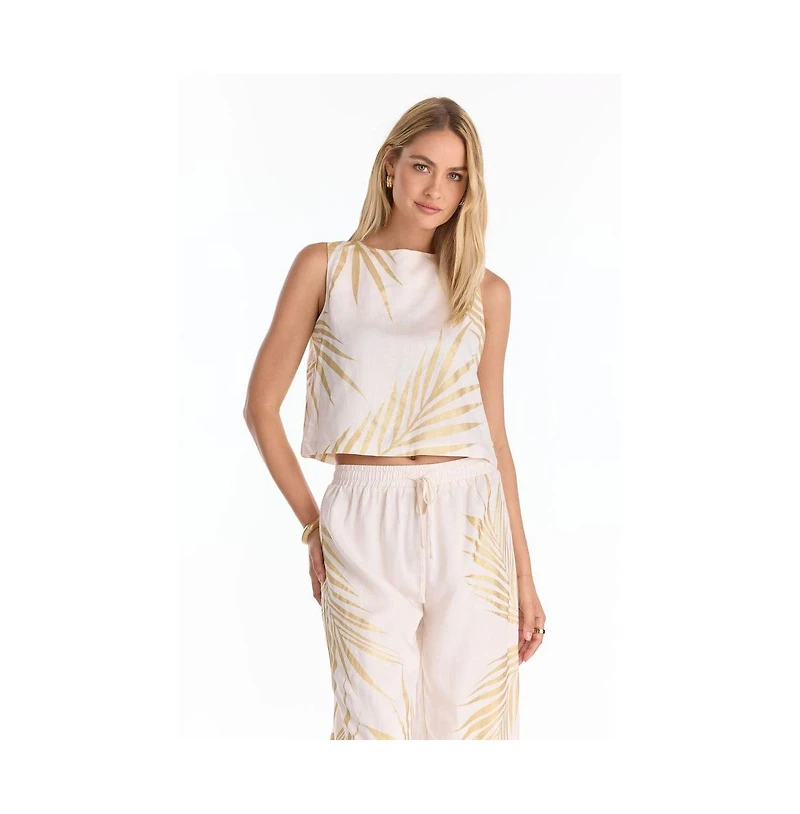 The Noli Shop Women's Sola Linen Top - Gold Palm