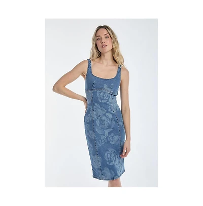 The Noli Shop Women's Flora Rose Denim Dress - Medium Blue