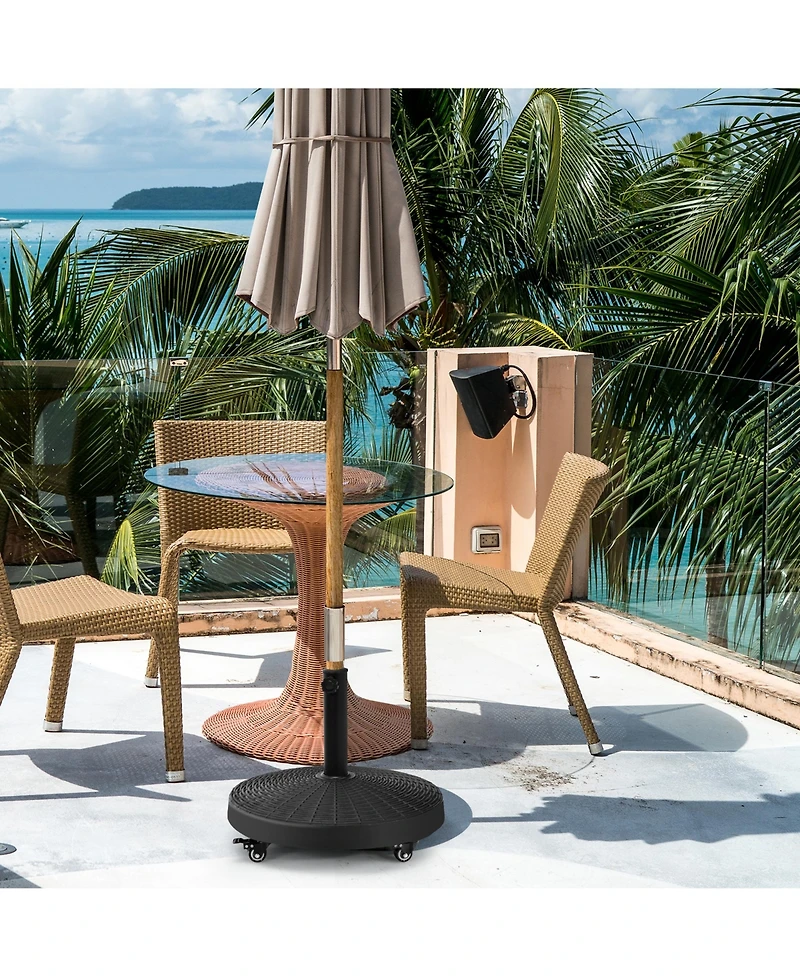 Gymax 50 lbs Round Resin Patio Umbrella Base Stand Holder w/ Lockable Wheels