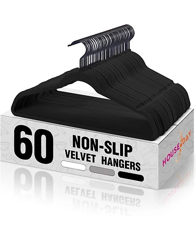 17.5 Inch Black Hook Velvet Hangers 60 Pack