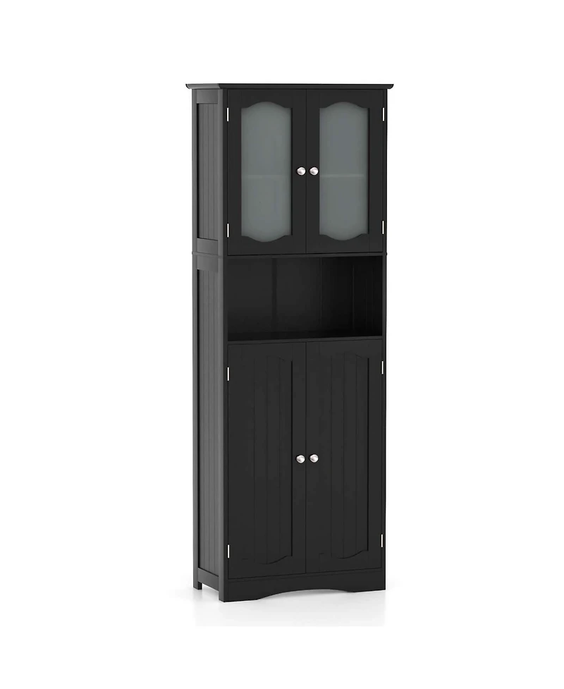 64.5" Tall Bathroom Cabinet with Tempered Glass Doors Adjustable Shelves