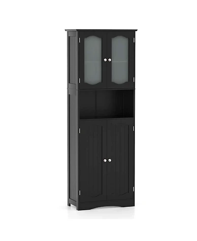 64.5" Tall Bathroom Cabinet with Tempered Glass Doors Adjustable Shelves