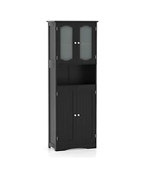 64.5" Tall Bathroom Cabinet with Tempered Glass Doors Adjustable Shelves