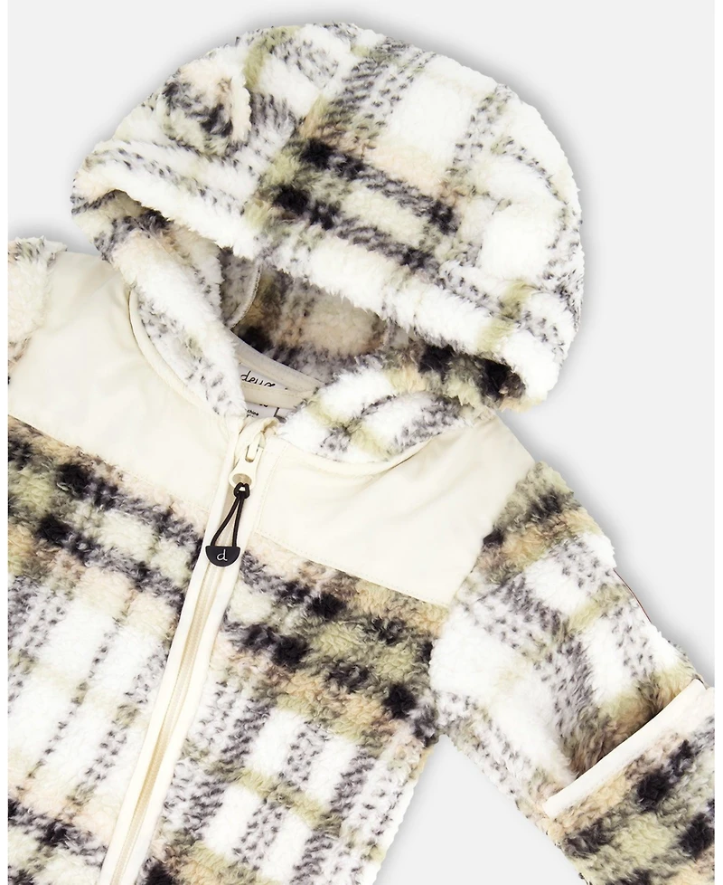 Deux par Baby Boy Mid-Season Plush One Piece Outerwear Black and Beige Plaid 
