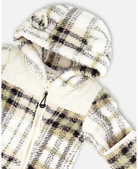 Deux par Baby Boy Mid-Season Plush One Piece Outerwear Black and Beige Plaid 