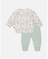 Deux par Baby Girl Cotton Evolutive Pant and Long Sleeve Top Set Jade Green