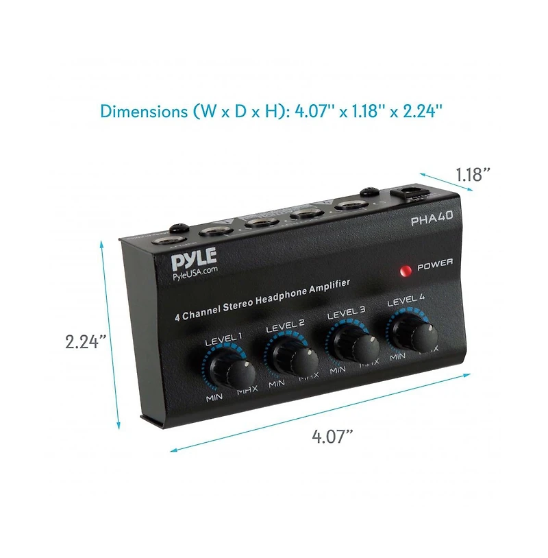 Pyle 4-Channel Portable Stereo Headphone Amplifier - Mini Earphone Splitter Amp with 4 ¼" Trs Output Jacks - Independent Volume Controls
