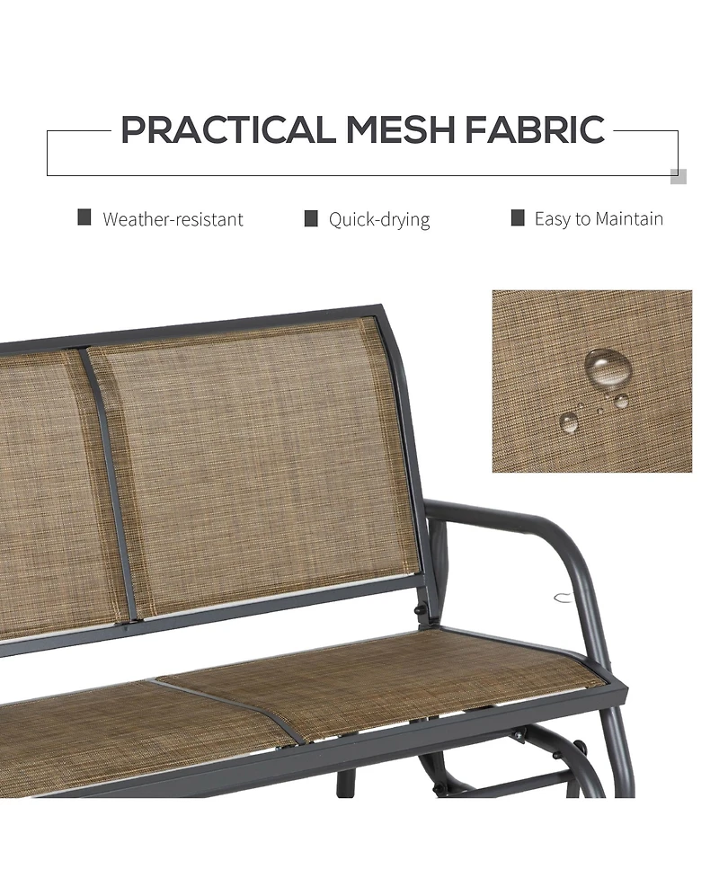 2-Person Outdoor Glider Bench, Patio Double Swing Rocking Chair Loveseat w/ Powder Coated Steel Frame for Backyard Garden Porch
